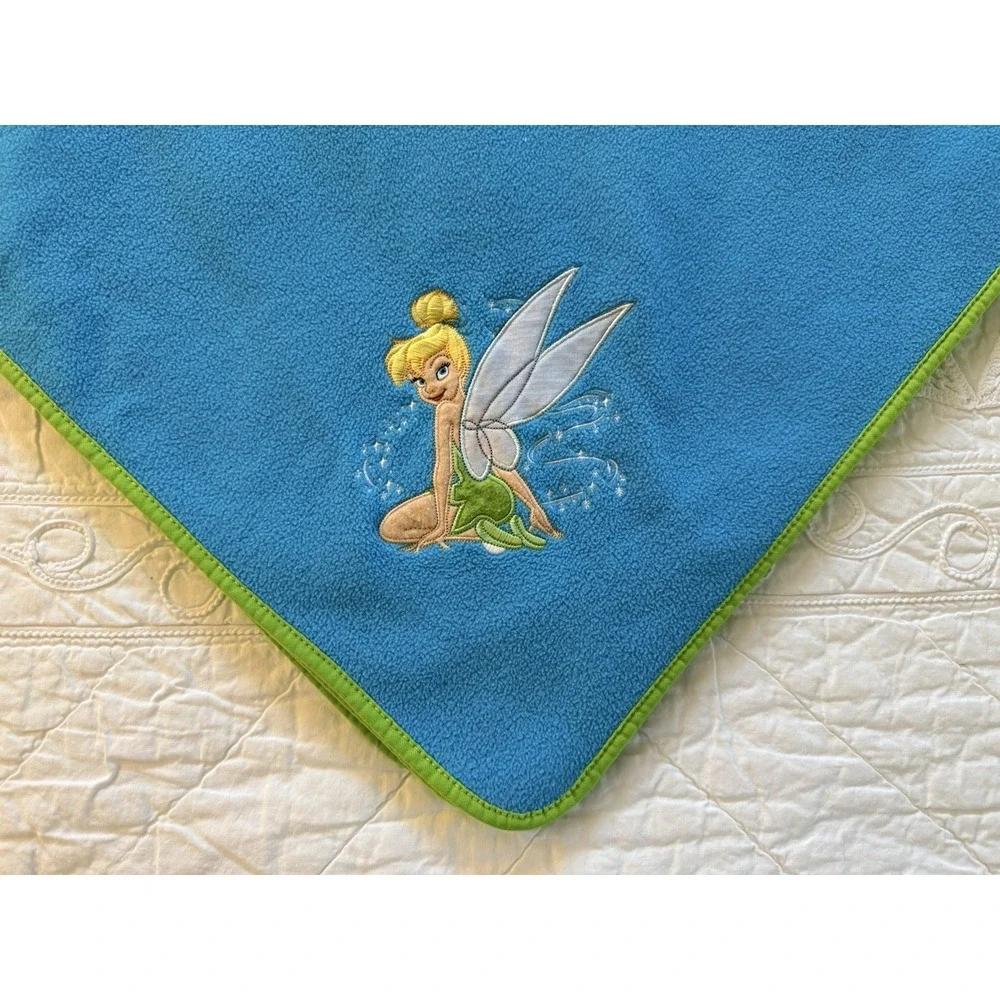 Disney Store Blue Green Trim Tinker Bell Blanket Fleece Wings Fairy‎ 60